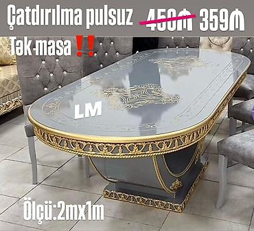 tel masa: Klassik dizaynlı yemək masası - Rəng: Boz üzərindən qızılı naxış və — 1
