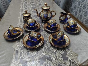 ikinci el hovuzlar: Çay dəsti, rəng - Göy, Bohemia, 6 nəfərlik, Çexiya