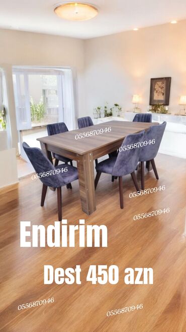 Sifarişlə masa və oturacaq dəstləri: Dördbucaq masa, Qonaq otağı üçün, 6 nəfər, Açılmayan, Azərbaycan, Zəmanətli — 9