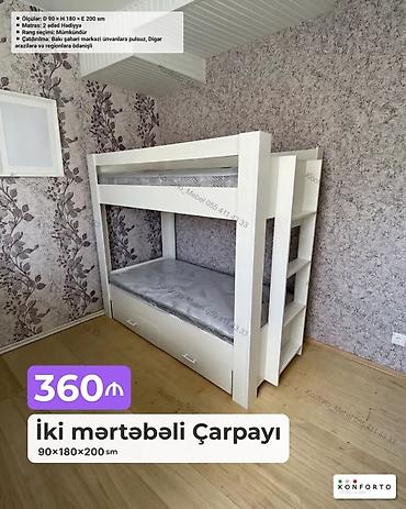İki mərtəbəli çarpayı – 90×180×200 sm Xüsusiyyətlər: - Ölçü: dərinlik