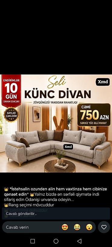 Seli künc divan - Müasir dizaynlı L formalı künc divan - Yumşaq lalafo.az -da Seli künc divan - Müasir dizaynlı L formalı künc divan - Yumşaq