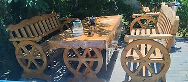 Bağ üçün taxta dəst – 1 stol + 2 skamya - Material: tam ağac (təbii lalafo.az -da Bağ üçün taxta dəst – 1 stol + 2 skamya - Material: tam ağac (təbii