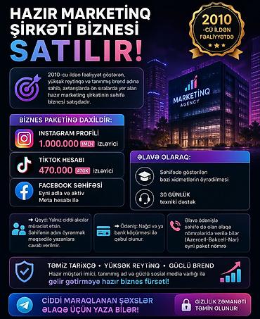 evakuator satışı: 🔥 SATIŞDA – HAZIR MARKETİNQ ŞİRKƏTİ BİZNESİ (Instagram + TikTok + — 1