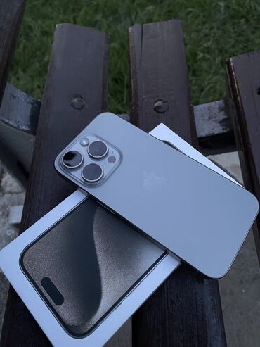 теле: IPhone 15 Pro, Колдонулган, 256 ГБ, Natural Titanium, Коргоочу айнек, Куту, 80 %