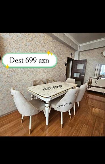 ders masa: Qonaq otağı üçün, Yeni, Açılmayan, Dördbucaq masa, 6 stul — 1