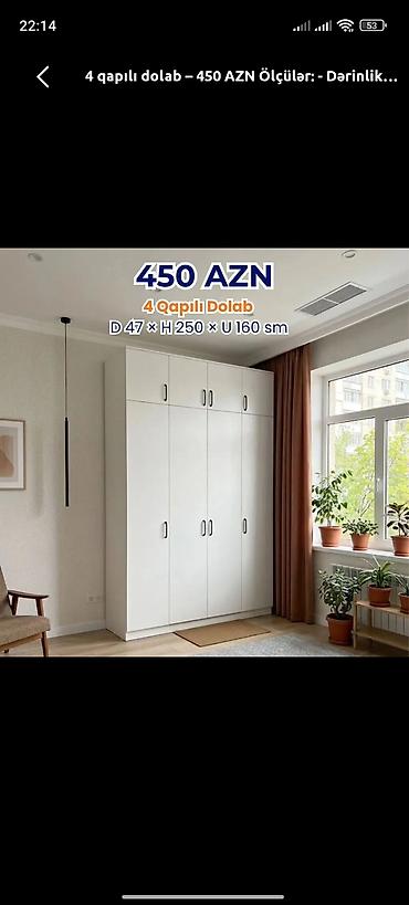 dolab yeni: Yeni, 4 qapılı, Ağ, Açılan, Düz dolab — 1