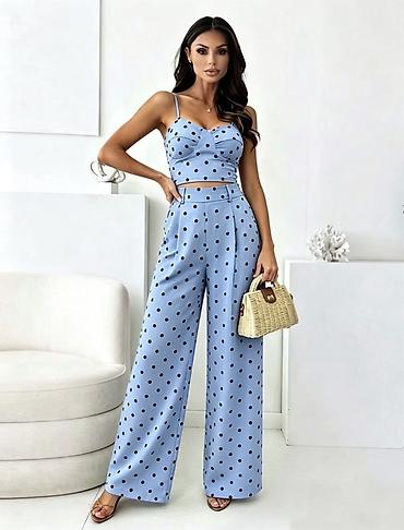 Kompleti: Dvodelni ženski komplet na tufne – top + pantalone širokih nogavicama — 7