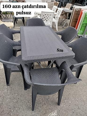 masa ofis: Yeni, Dördbucaq masa, 6 stul, Qatlanan, Stullar ilə, Plastik — 1