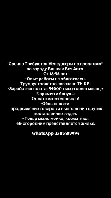 бишкек жумуш мойка: Талап кылынат Сатуу боюнча менеджер, Иш тартиби: Алты күндүк, Толук жумуш күнү, Карьера жактан көтөрүлүү