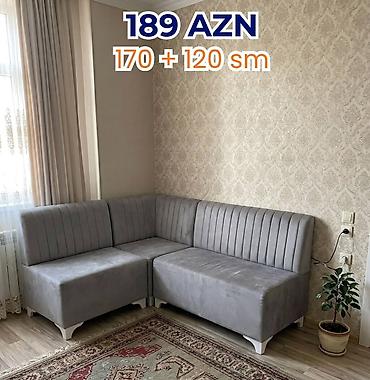 Divanlar: Künc divan – 170 + 120 sm ölçü. Qiymət: 189 AZN (şəkildə — 1