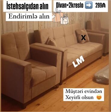 Divan və kreslo dəstləri: Yeni, Divan, 2 kreslo, Bazalı, Açılan