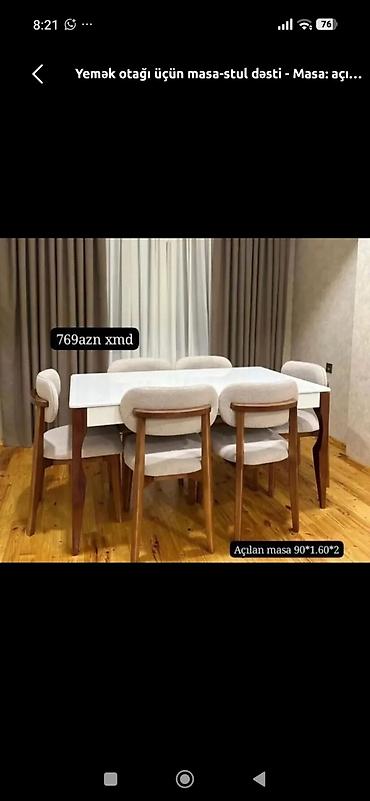 Yemək otağı üçün masa-stul dəsti - Dəst: 1 açılan yemək masası + 6