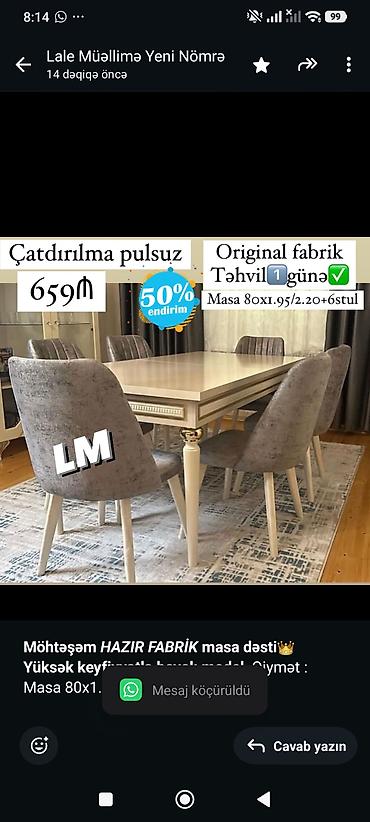 tek stullar: *Möhtəşəm _HAZIR FABRİK_ masa dəsti*👑 *Yüksək keyfiyyətlə boyalı — 1
