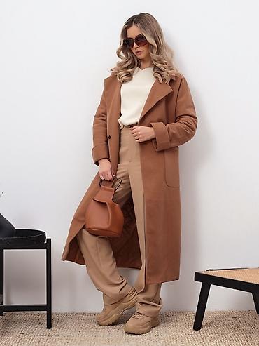 Пальто: Женское пальто-халат в карамельно-латте оттенке Элегантная базовая — 13