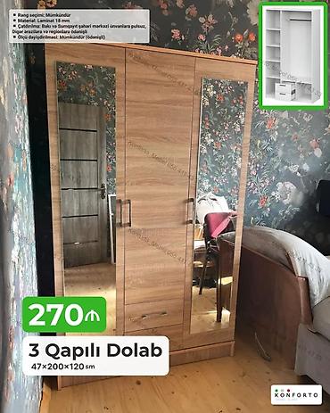 Dolablar: 3 qapılı dolab – 47×200×120 sm - Material: 18 mm laminat - Rəng — 1