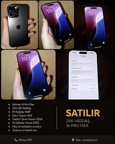 IPhone 16 Pro Max, 256 GB, Black Titanium, Barmaq izi, Simsiz şarj, Face ID