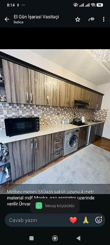 Metbex mebeli 550azn satilir. uzunu 4 metr material mdf.Moykaqaz