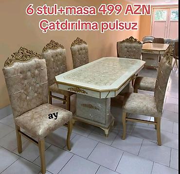 Klassik üslubda yemək dəsti: - 1 ədəd geniş masa + 6 ədəd stul -