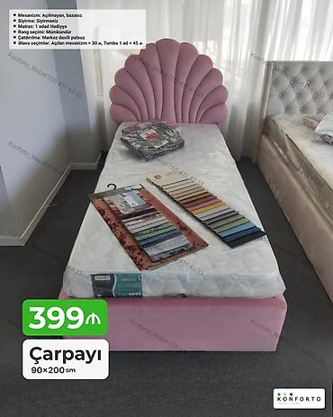şpon: Şellək formalı başlığa malik, yumşaq şponlu çarpayı – 90×200 sm — 1