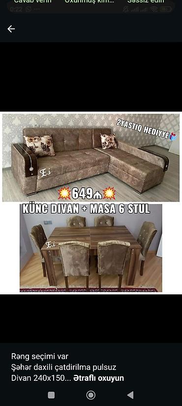 Künc divan + masa və 6 stul dəsti - Qonaq otağı üçün funksional dəst lalafo.az -da Künc divan + masa və 6 stul dəsti - Qonaq otağı üçün funksional dəst