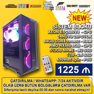 kreditle masaustu komputerler: Sistem Bloku "DDR4 X99//Xeon E5-2680V4/64GB Ram/RX580 8GB GPU Gaming"