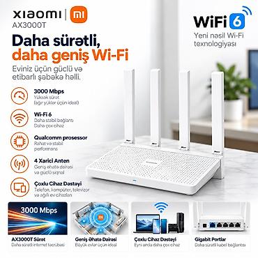xiaomi modem: Xiaomi AX3000T Wi‑Fi 6 Router - Sürət: 3000 Mbps – ağır yüklənmə üçün — 1