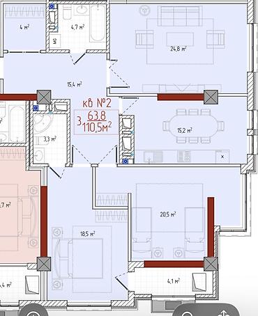 rent flat: 3 комнаты, 111 м², Южная Магистраль Элитка, 7 этаж, ПСО (под самоотделку) — 5