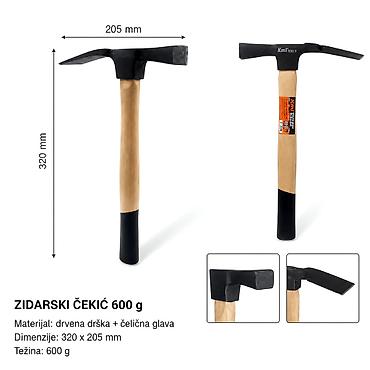 KMT zidarski čekić sa drvenom drškom “B” – 600 g - Brend: Kmt style -