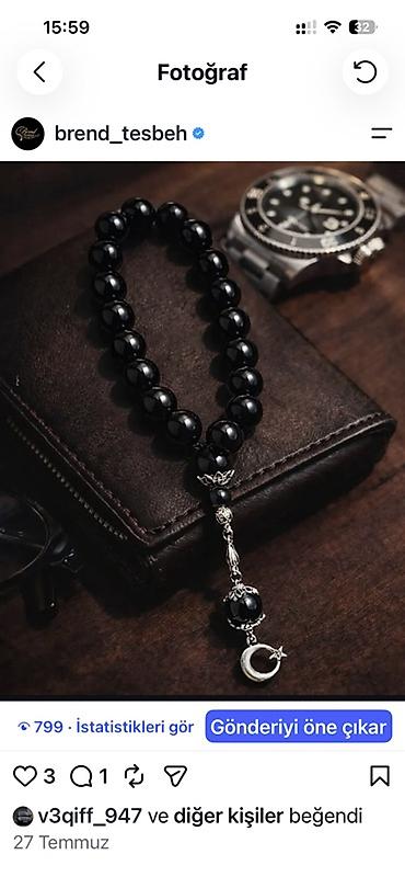 Qara oniks təsbeh – zərif və klassik dizayn - Material: parlaq qara