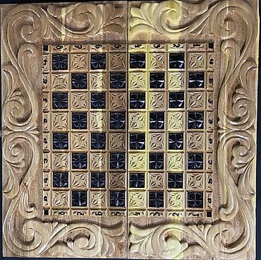 Настольные игры: Набор настольных игр 3-в-1 из натурального дерева с резьбой — 11