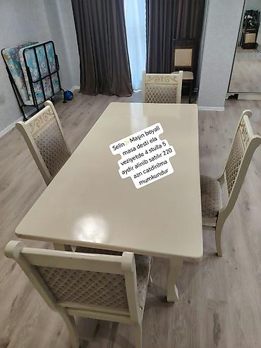 Selin maşın boyalı yemək masası dəsti: - 1 ədəd düzbucaqlı masa - 4