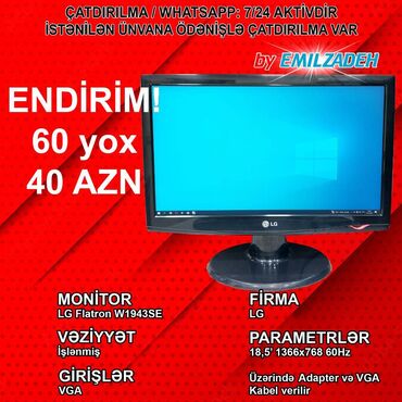 Monitorlar: Monitor "18,5 LG Flatron W1943SE" ENDİRİM!!! 🚚Metrolara və ünvana