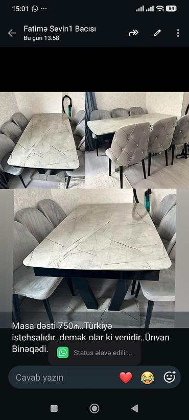 Masa dəsti 750₼. Türkiyə istehsalıdır. demək olar ki yenidir. Ünvan