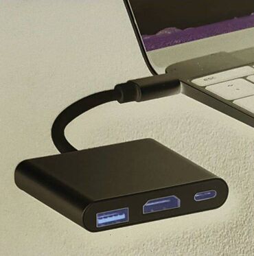 манитор на компьютер: Хаб Type-C to HUB (HDMI + USB 3.0 + Type-C) - черный металлический