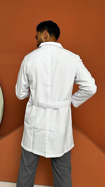 Медицинская одежда: Учак Турецкий Белый медицинский халат прямого кроя с длинными — 3