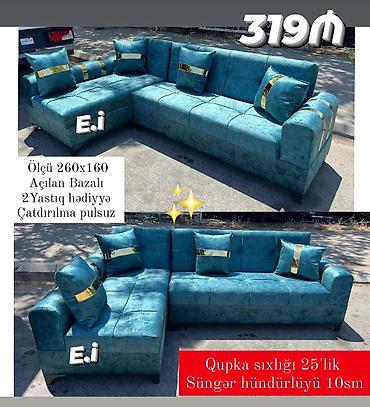 mebel divan: Künc divan – mavi rəng, qızılı dekor zolaqları ilə. - Ölçü: 260x160 — 1