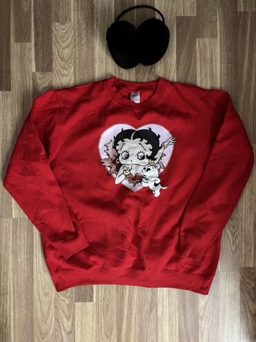 розовые мужские кофты: Qırmızı Gildan Heavy Blend sweatshirt Betty Boop❤️❤️ - Brend: Gildan