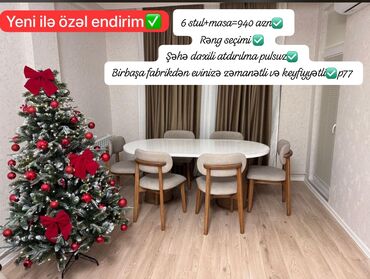 Masa və oturacaq dəstləri: Qonaq otağı üçün, Yeni, Açılmayan, Oval masa, 6 stul — 2