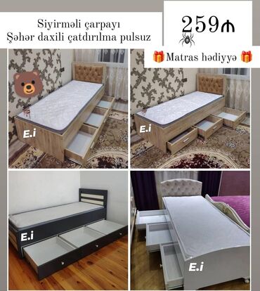 Yataq otağı dəstləri: Yeni, Təknəfərlik çarpayı, Matras ilə, Siyirməli