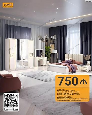 Yataq Dəsti – Kod: 5940 Tərkibi: - Çarpayı: 1 ədəd, 160 × 200 sm - — 1