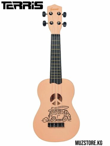 обучение игре на гитаре: Верхняя дека укулеле​ TERRIS​ PLUS BUS​ сделана из древесины, корпус -