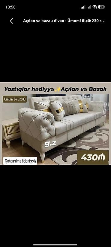 kvadrosikl kreditle: Açılan və bazalı divan - Ümumi ölçü: 230 sm - Mexanizm: açılır (yataq — 1
