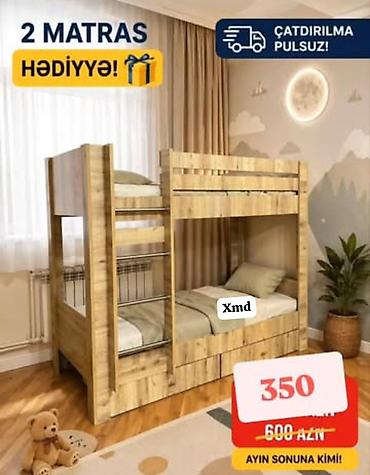 taxt kiravat: Uşaq otağı üçün iki mərtəbəli taxta çarpayı - Təbii ağac — 1