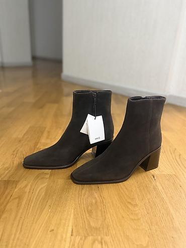 boot: Mango yeni 38 ölçü MNG Suede Block-Heel Boots – “Chocolate” rəng - — 2