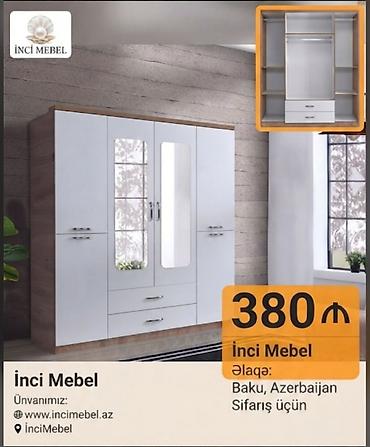 skaf dolab: Yeni, 4 qapılı, Güzgülü, Ağ, Açılan, Düz dolab — 1