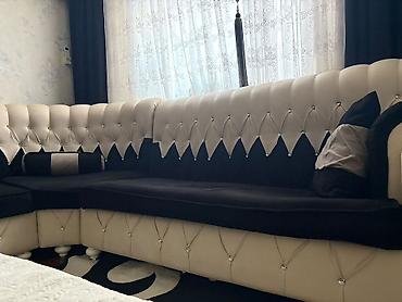 divan kafe: L‑formal künc divan dəsti - Dizayn: Qara‑krem rəng kombinasiyası — 2