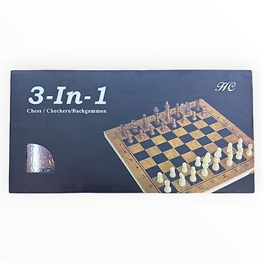 №: 14016 Məhsulun adı: Şahmat + dama + nərd (3-ü 1-də), taxta, 25 sm
