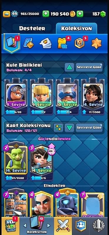 Digər kolleksiyalar: Clash Royale hesabı - Kral səviyyəsi: 49 - Qızıl: 190 540 - Cəvahir — 11