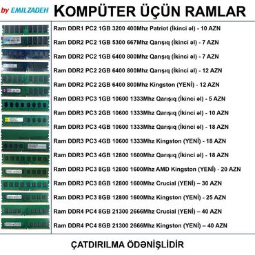 samsung 2gb 1rx8 pc3 ram 10600u 09 11 a1: Operativ yaddaş (RAM) Kingston, 8 GB, 1600 Mhz, DDR3, PC üçün