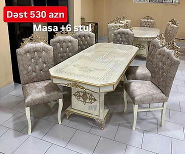 *Masa desti 530AZN* 🔹 MDF masa olcu 93×2 🔹 6 ədəd stul 🔹 Rəng seçimi lalafo.az -da *Masa desti 530AZN* 🔹 MDF masa olcu 93×2 🔹 6 ədəd stul 🔹 Rəng seçimi